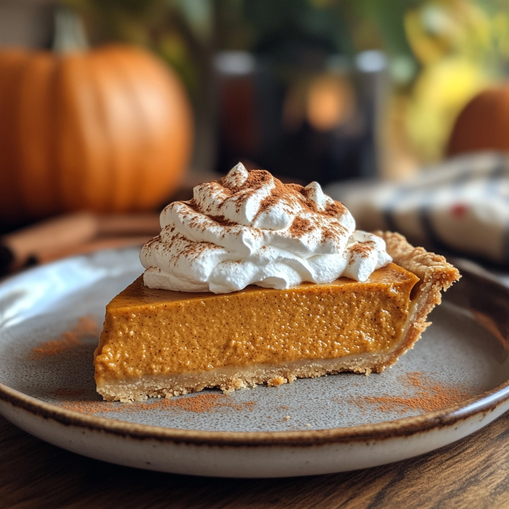 A Delicious Pumpkin Pie Slice with Whipped Cream