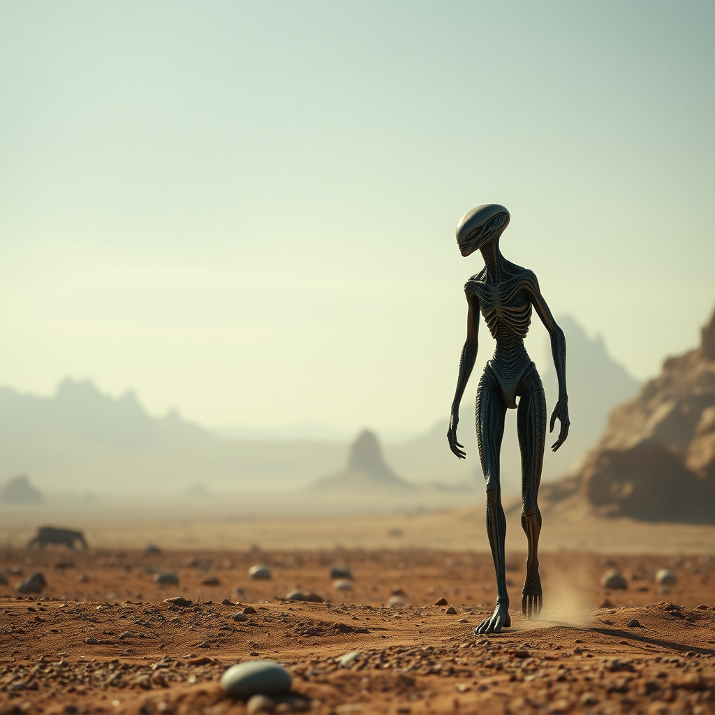 A Detailed Alien Walking on Unique Terrain.