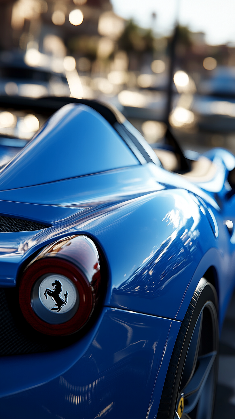 A Detailed Blue Ferrari 458 Spider at Marina