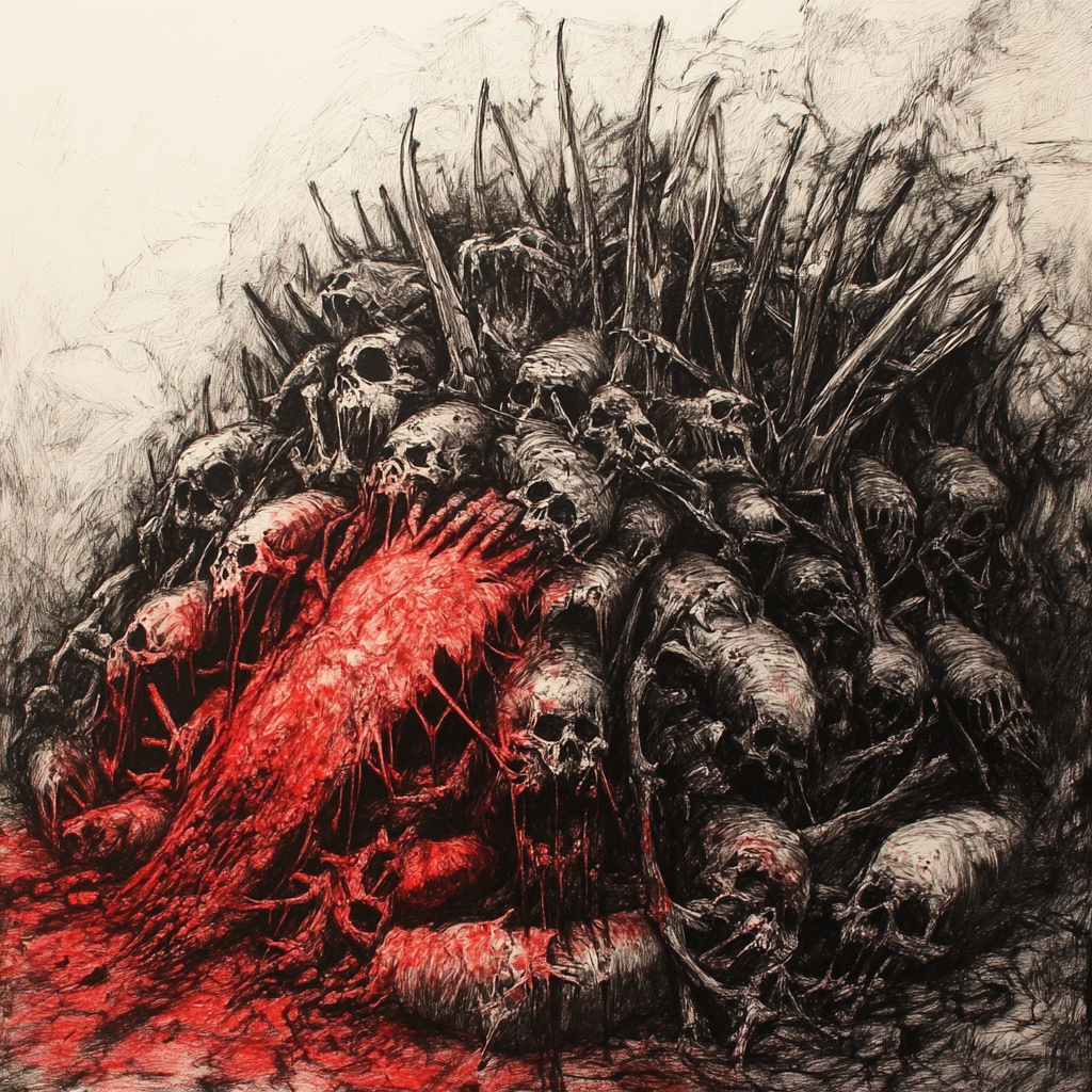 A Detailed Charcoal Drawing of a Demonic War