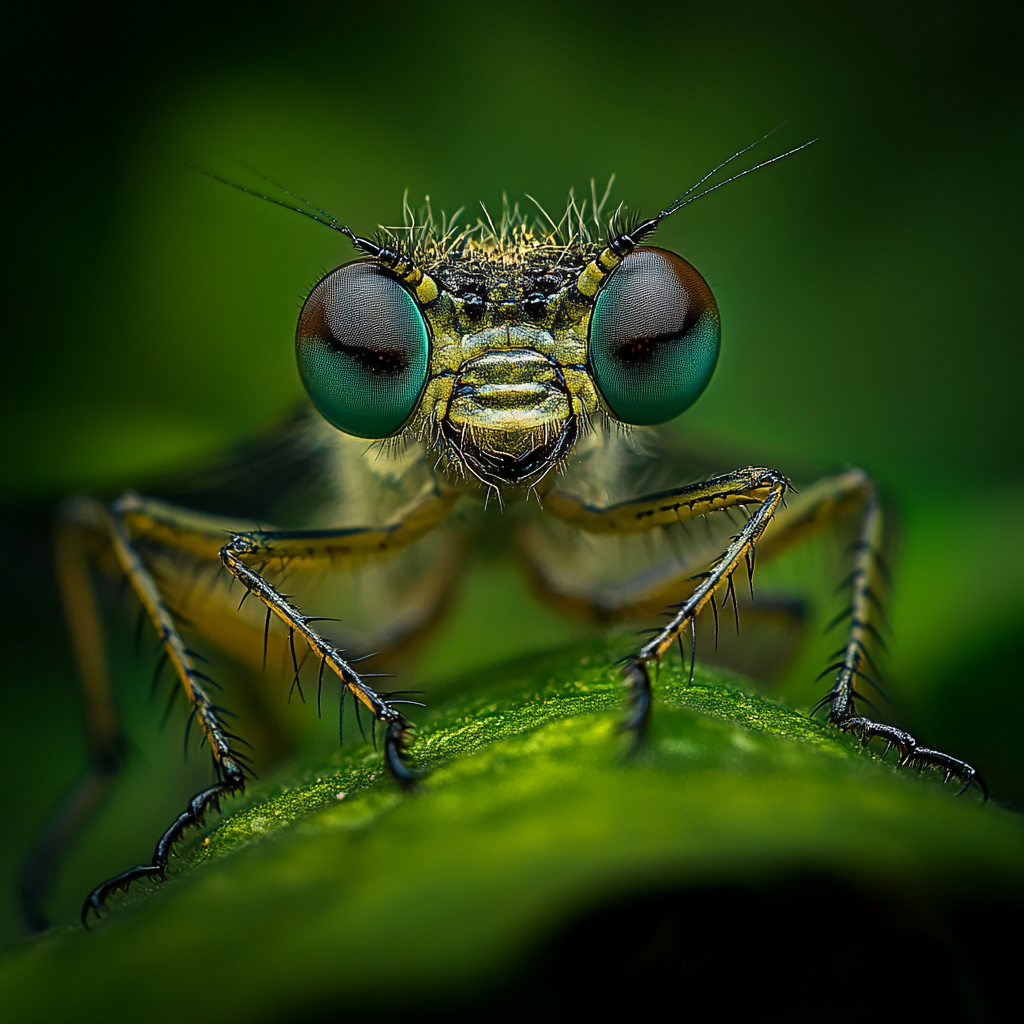 A Detailed Dragonfly Resting on a Green Leaf