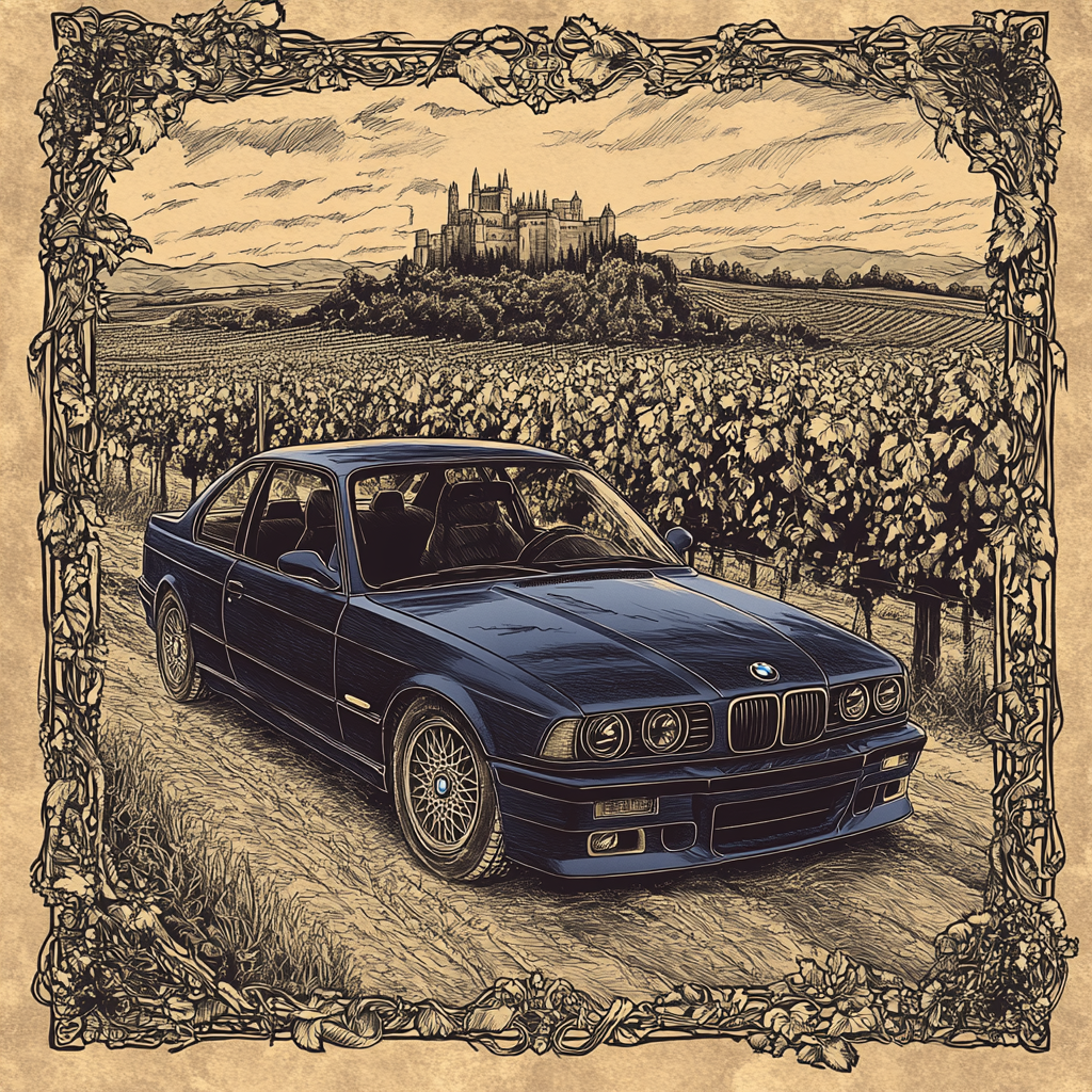 A Detailed Drawing of Classic Blue Car