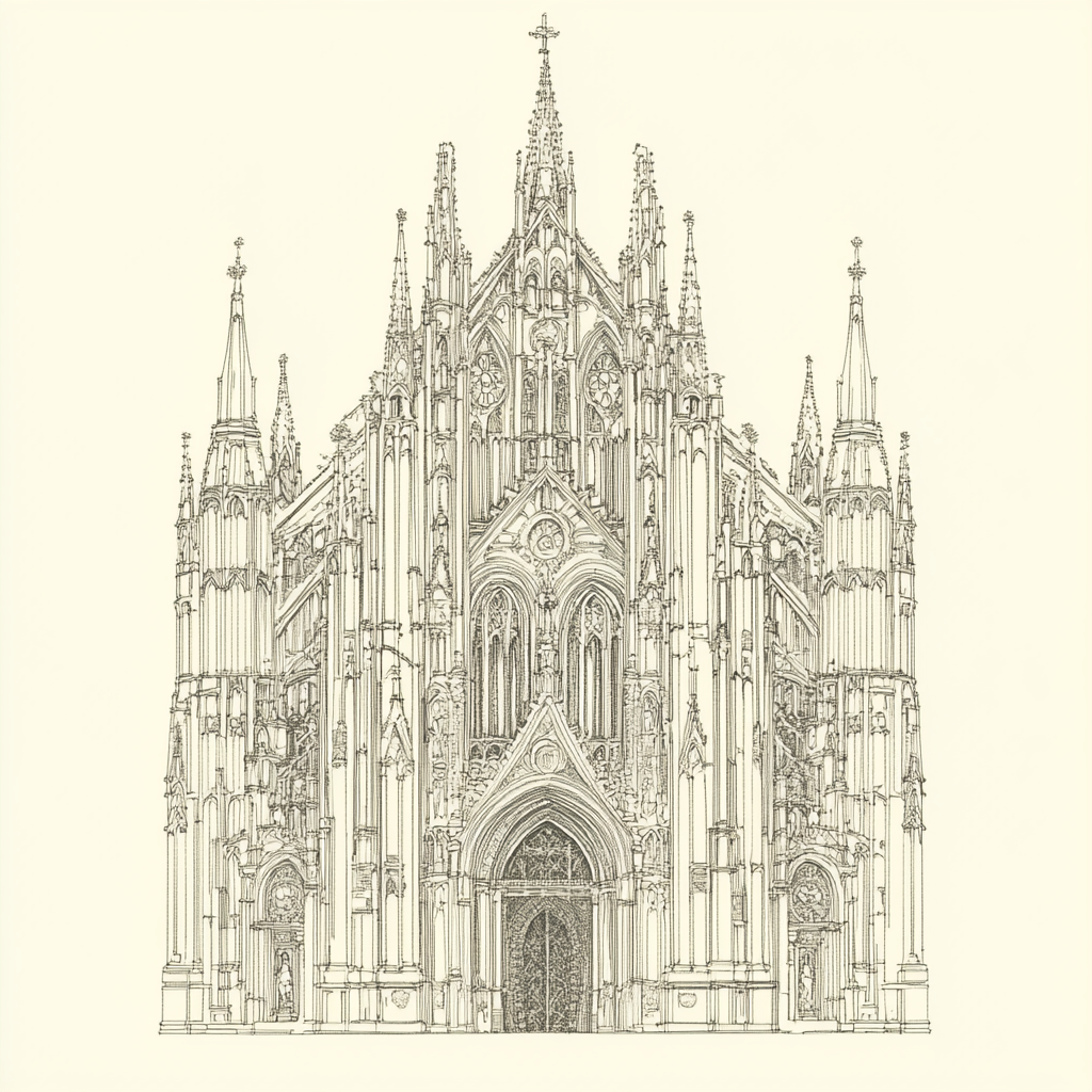 A Detailed Drawing of a Vintage Gothic Cathedral