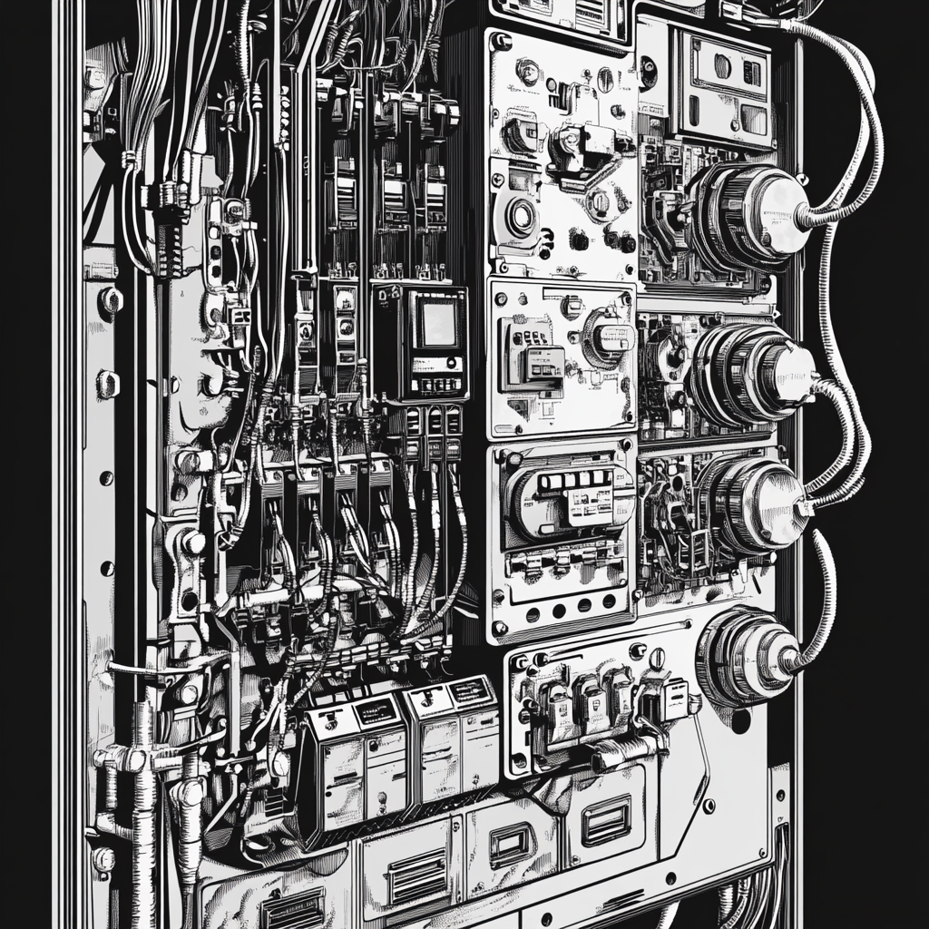 A Detailed Giger-Inspired Engraved Electrical Panel