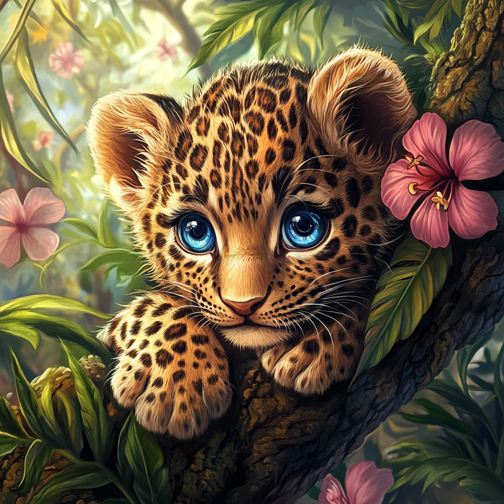 A Detailed Realistic Painting of a Cute Leopard Cub