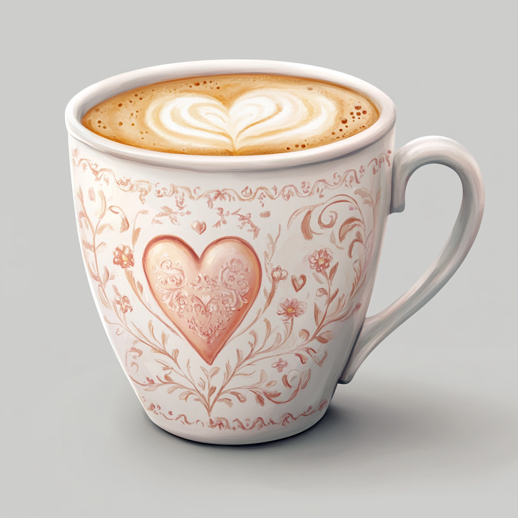 A Detailed Watercolor of Valentine's Mug with Coffee