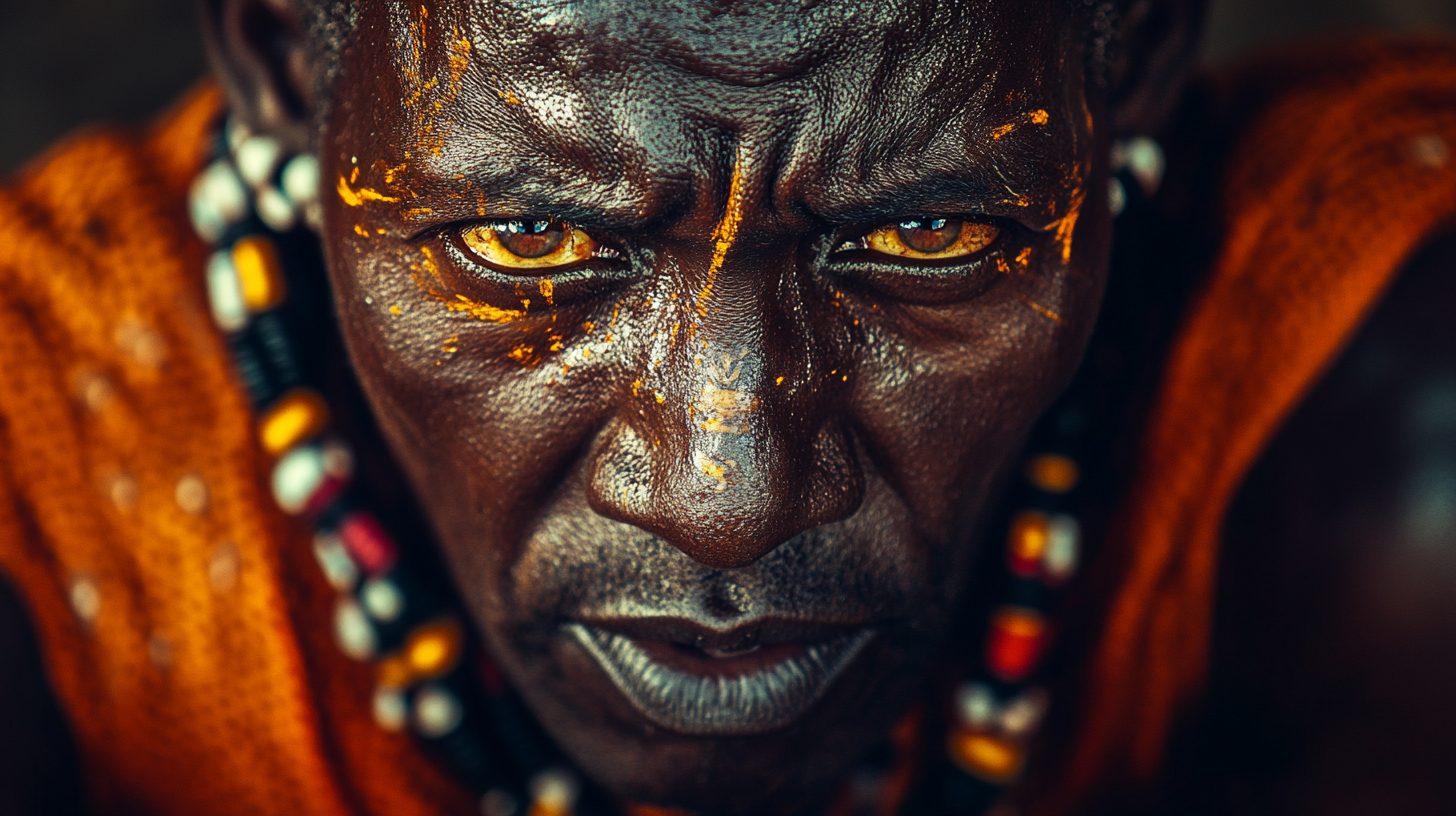 A Determined African Man in Traditional Attire