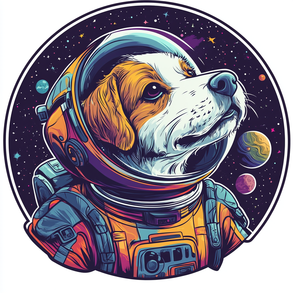 A Dog Astronaut Sticker in Space Journey