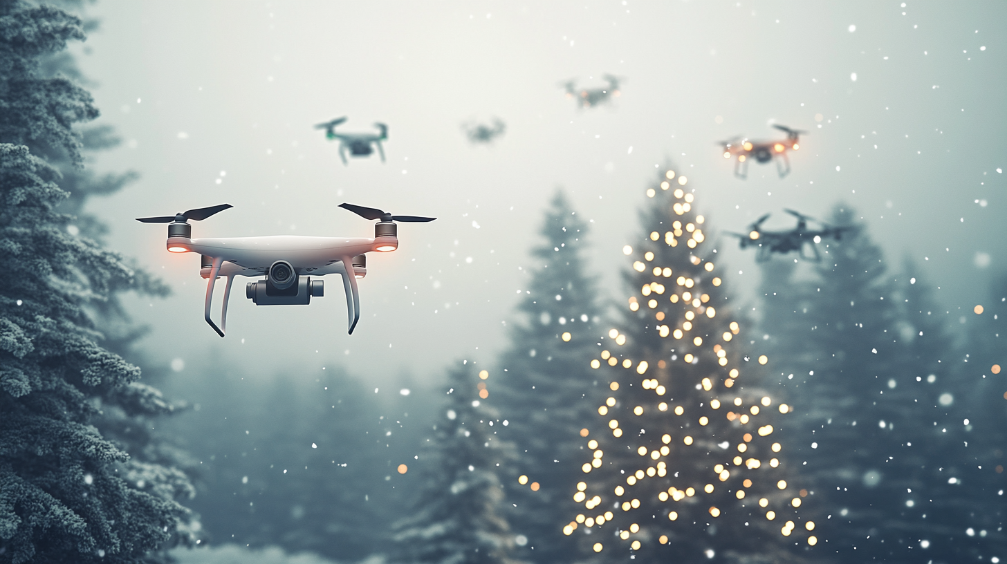 A Drone Delivering Gifts in Magical Winter Town