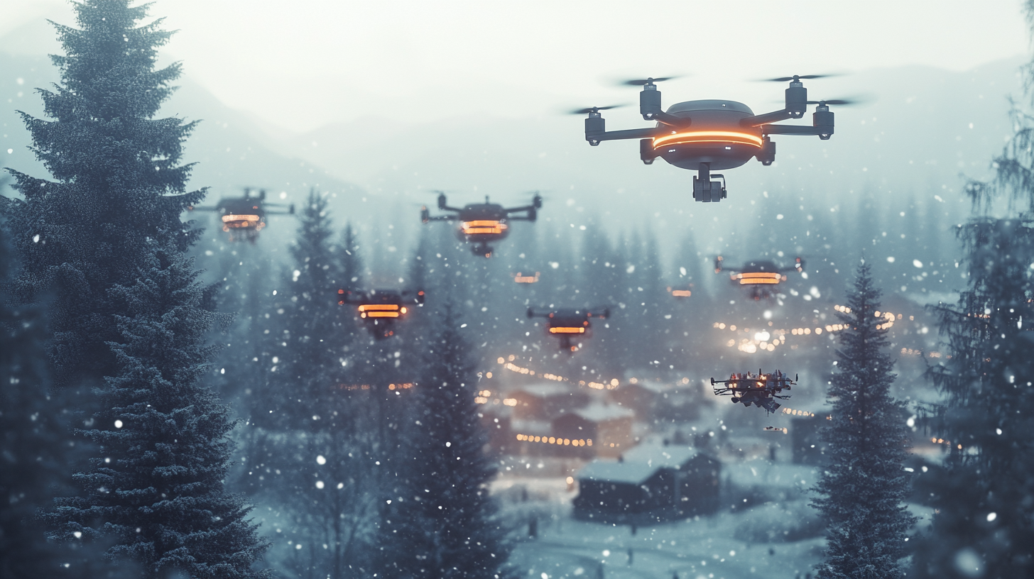 A Drone Delivering Gifts in a Winter Wonderland