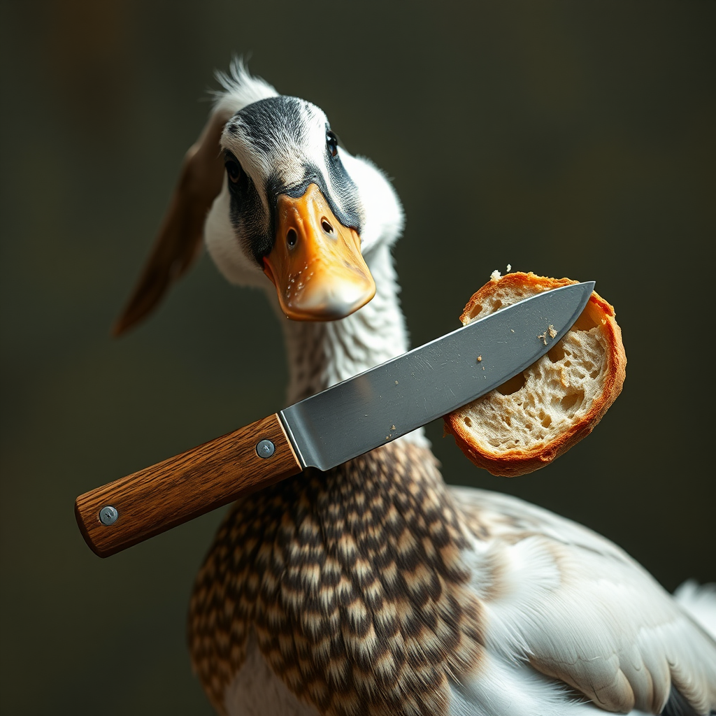 A Duck Person Holding a Knife Wants Bread