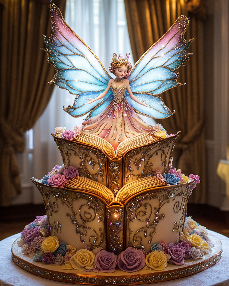 A Enormous Wedding Cake with Fairy and Jewels