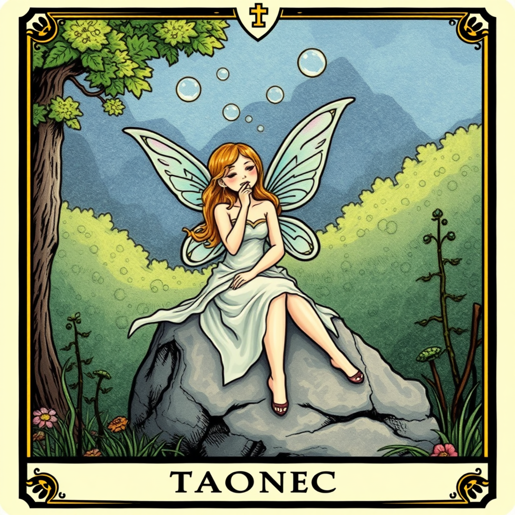 A Fairy Blowing Bubbles on Rock Tarot Card