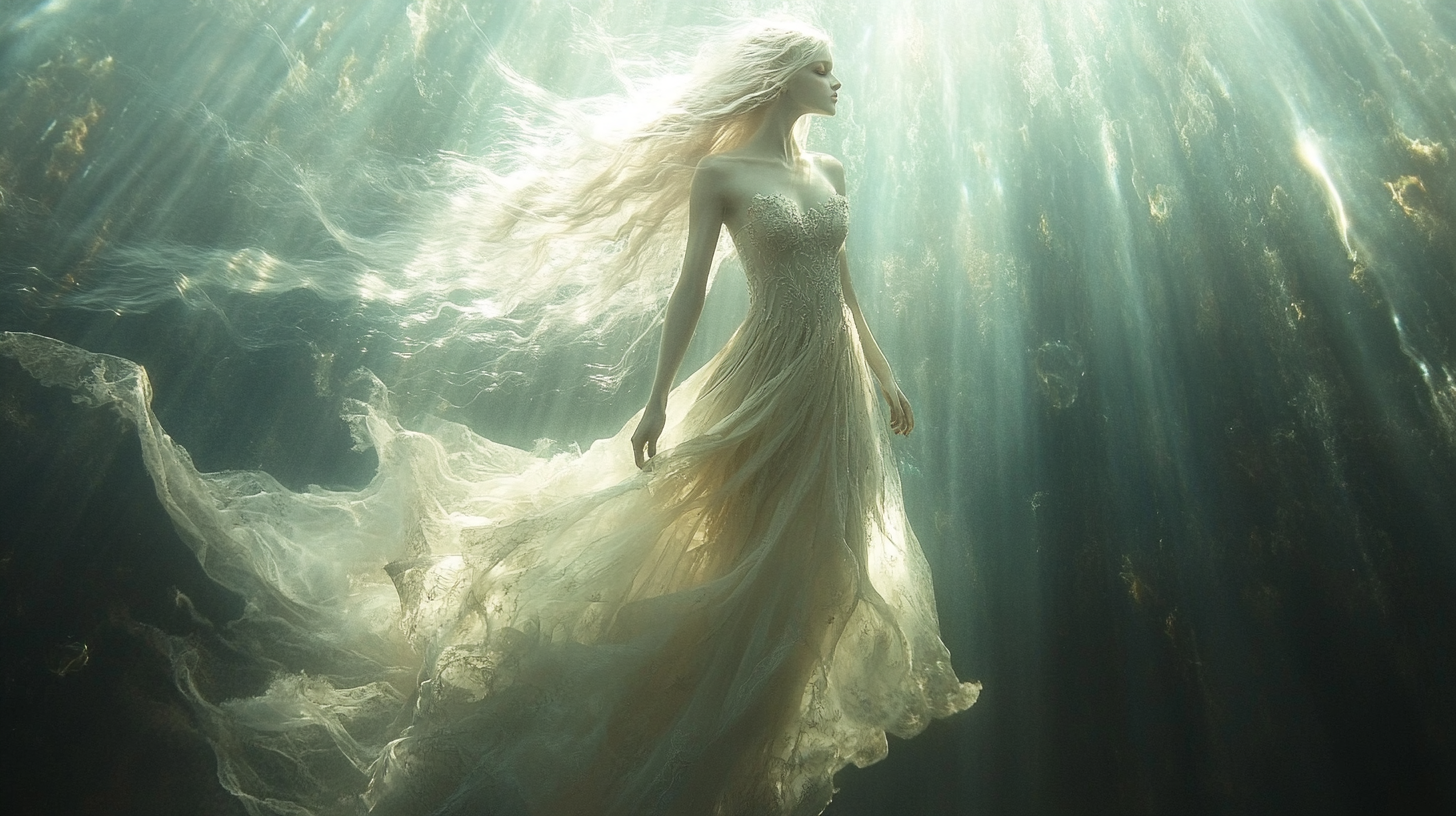 A Fairy Floating in Sunlit Waterhouse Style