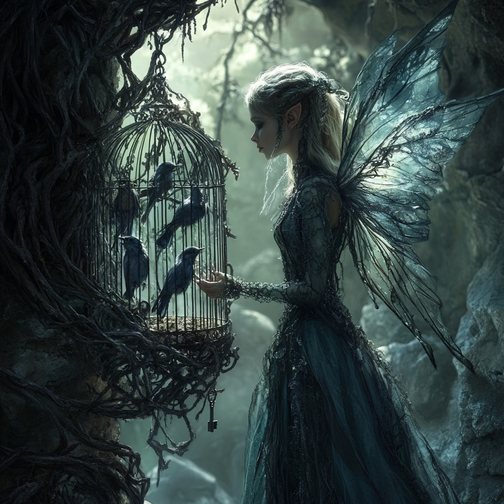 A Fairy Sets Birds Free from Dark Cage