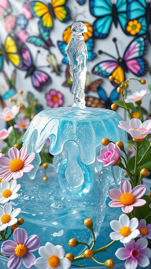 A Fairy-Tale Meadow Fountain with Stained-Glass Butterflies