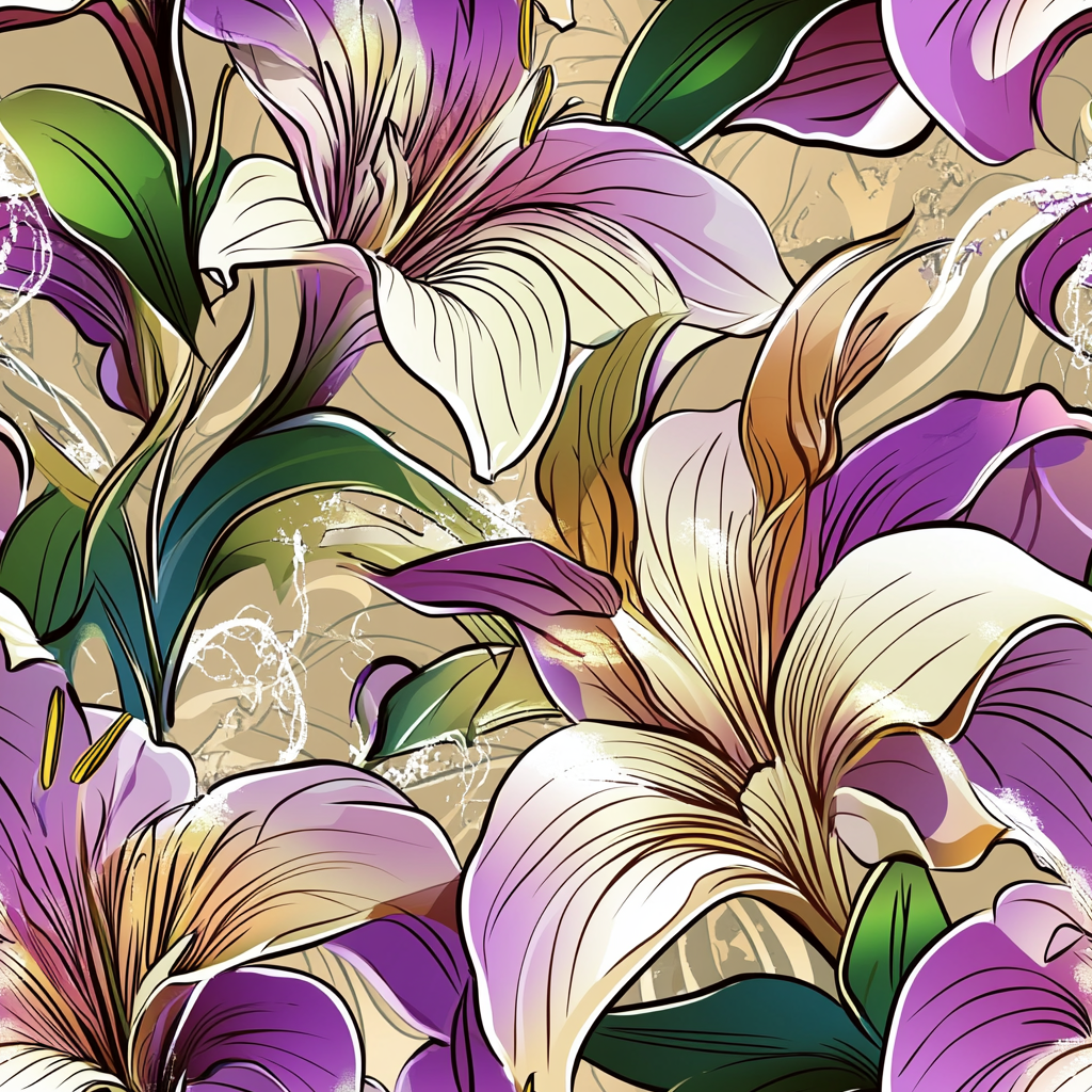 A Fancy Lily and Leaf Pattern in Soft Colors