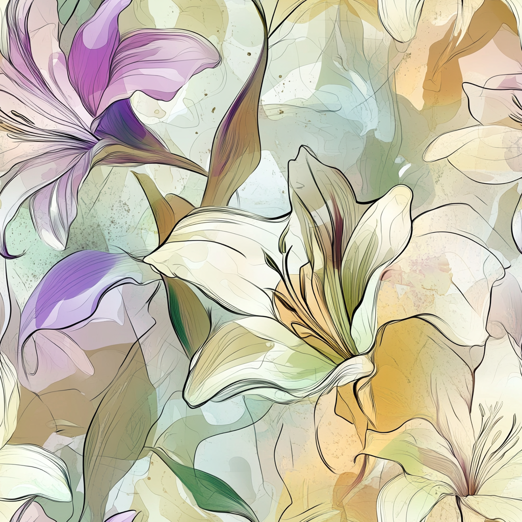 A Fancy Watercolor Lily and Leaf Pattern