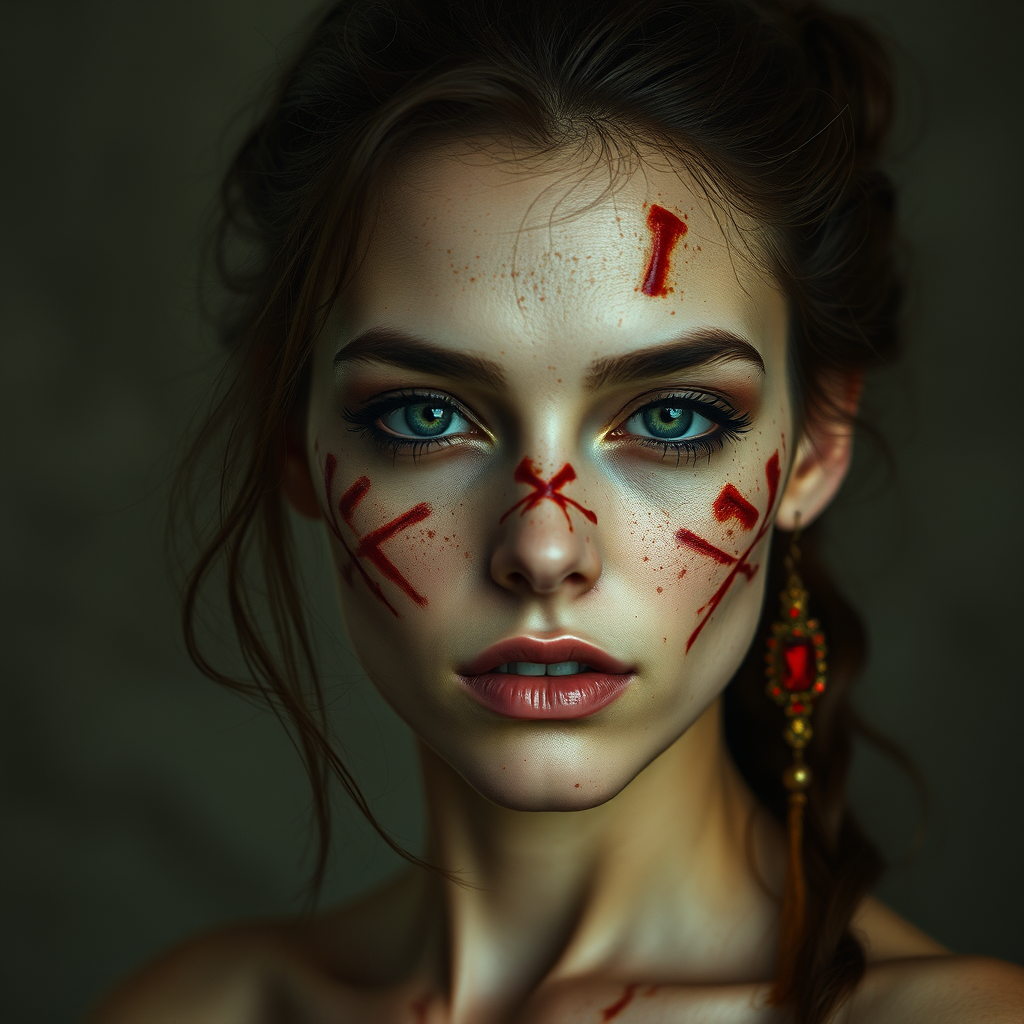 A Fantasy Woman Displaying Burn Scars on Face