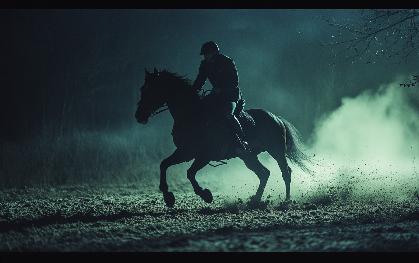 A Fast Horse Rider Racing at Night