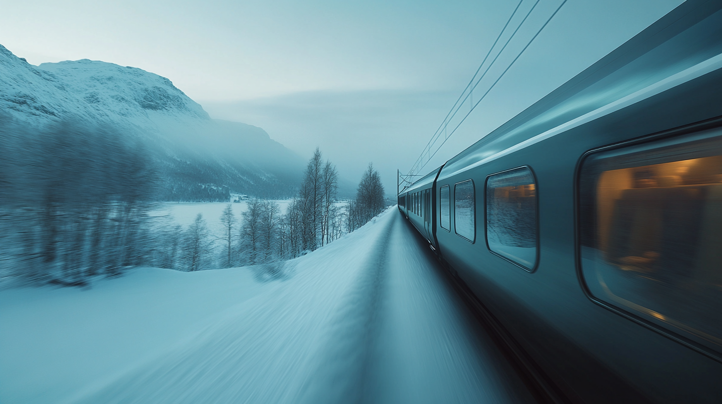 A Fast Train in Snowy Norway Landscape