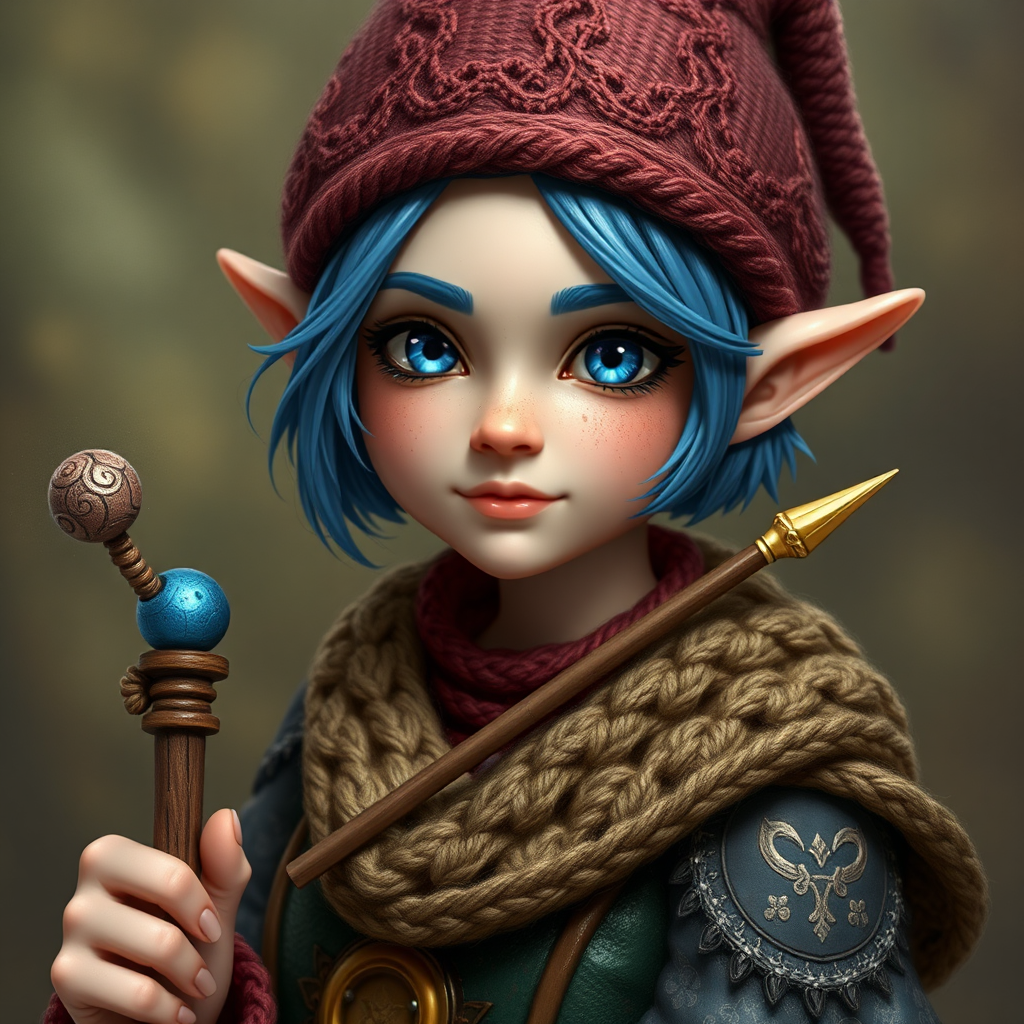 A Female Gnome Wizard with Blue Hair