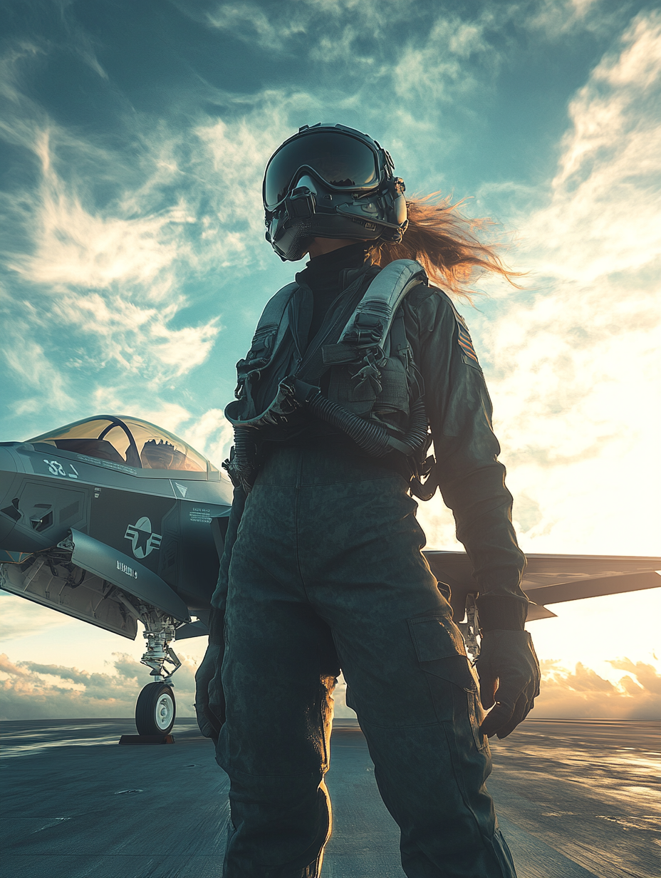 A Female Navy Pilot and F-35 on Carrier