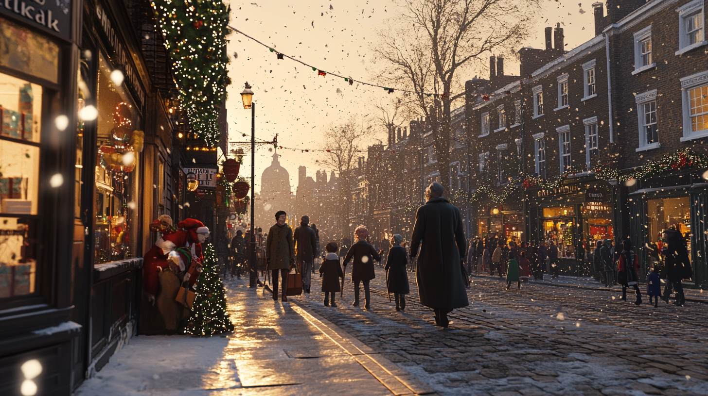 A Festive Christmas Scene on a London Street