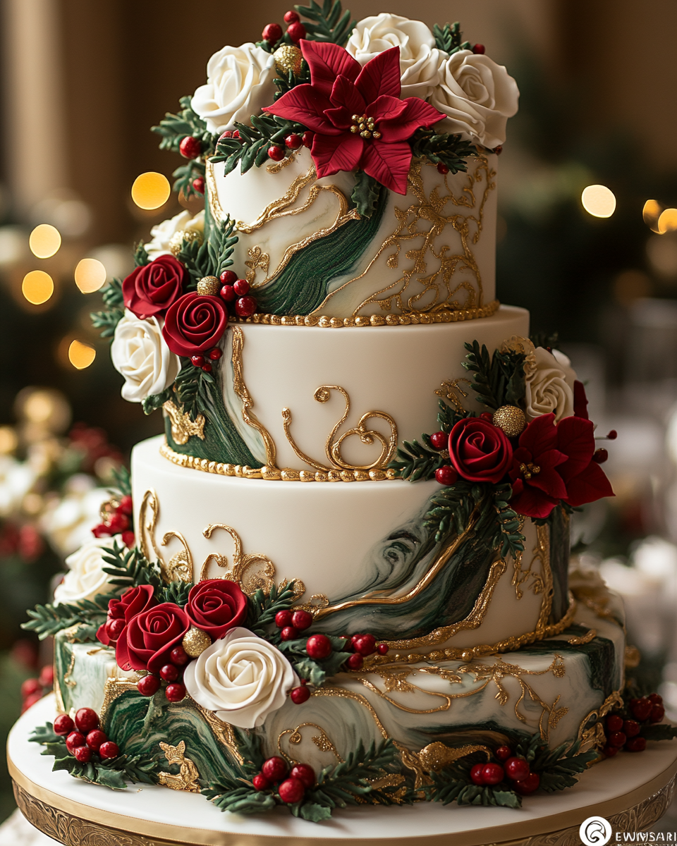 A Festive Christmas Wedding Cake with Geode Design