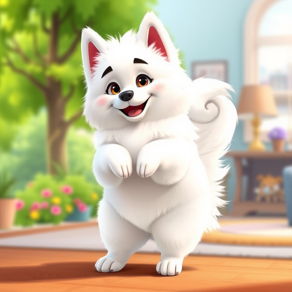 A Fluffy American Eskimo Dog in Pixar Style