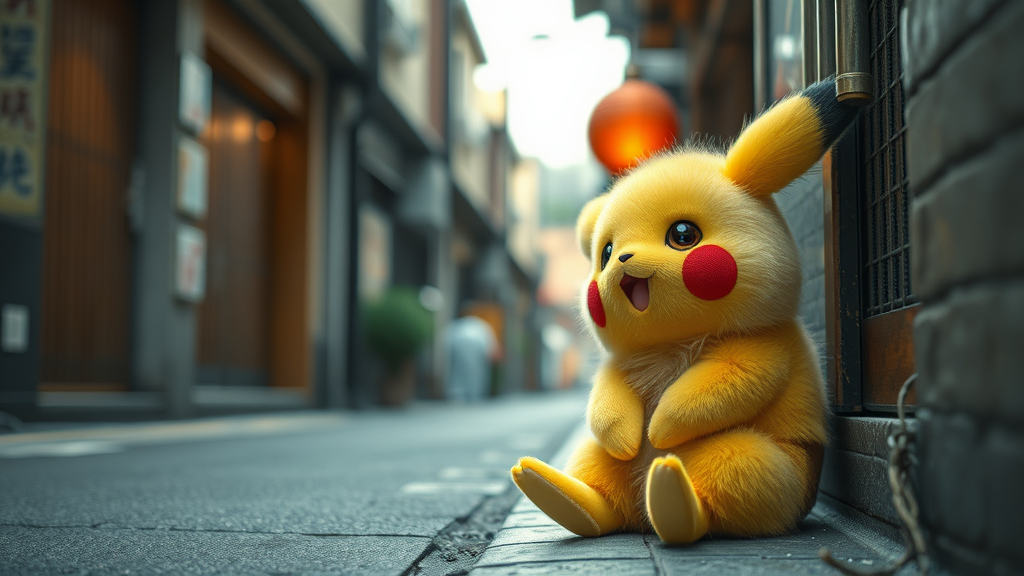A Fluffy Pikachu in a Japanese Alleyway