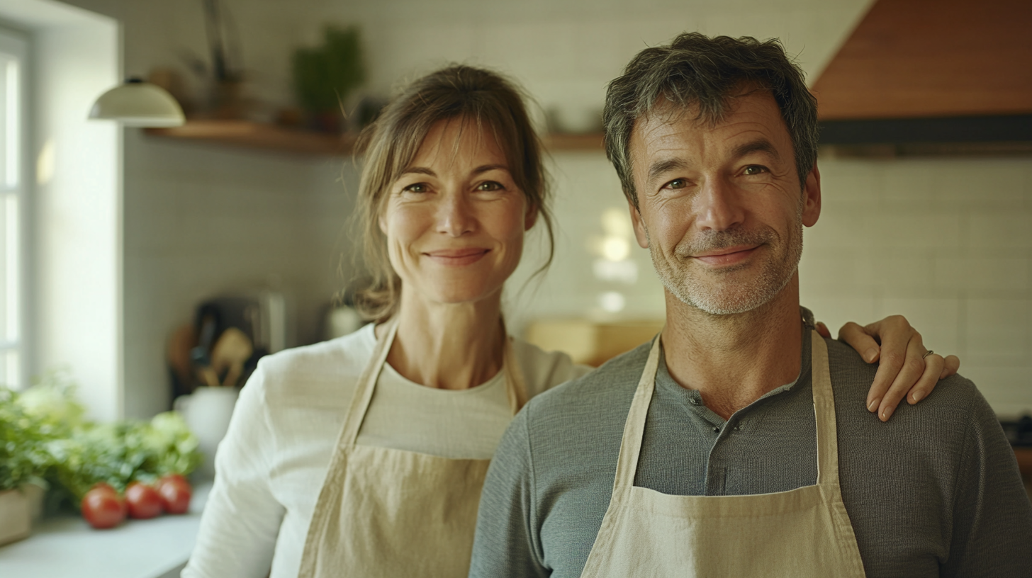 A French Couple Cooking Together in Bright Kitchen