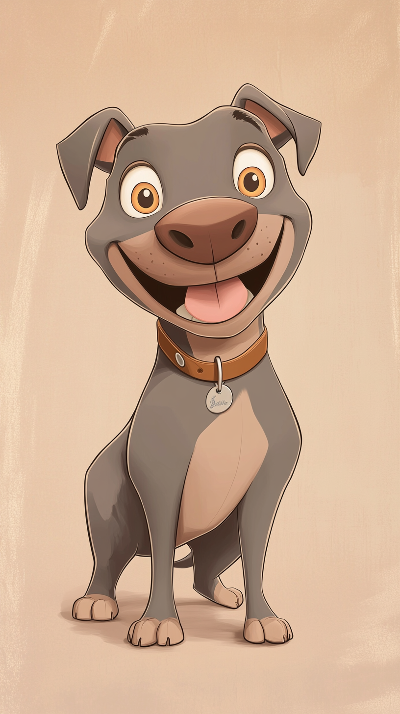 A Friendly Cartoon Pitbull Standing on Two Legs