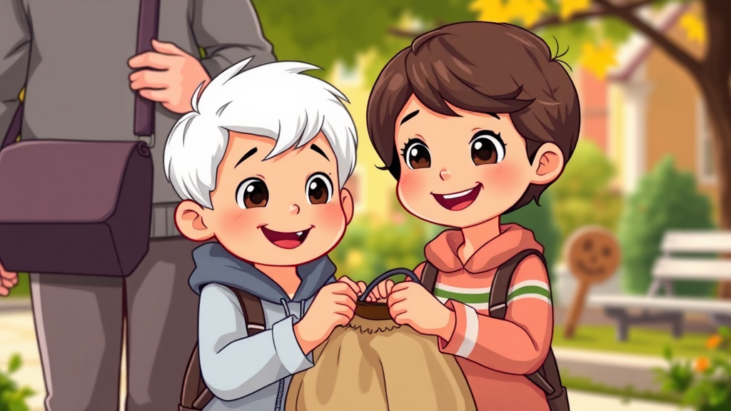 A Friendly Child Helping Elderly Person in Neighborhood.