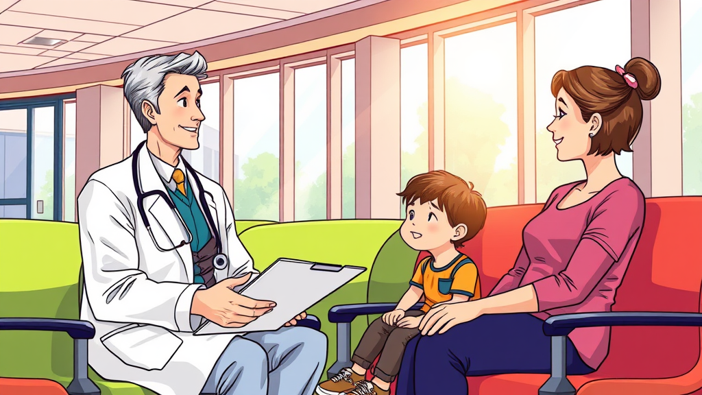 A Friendly Doctor Talks with Mom and Child