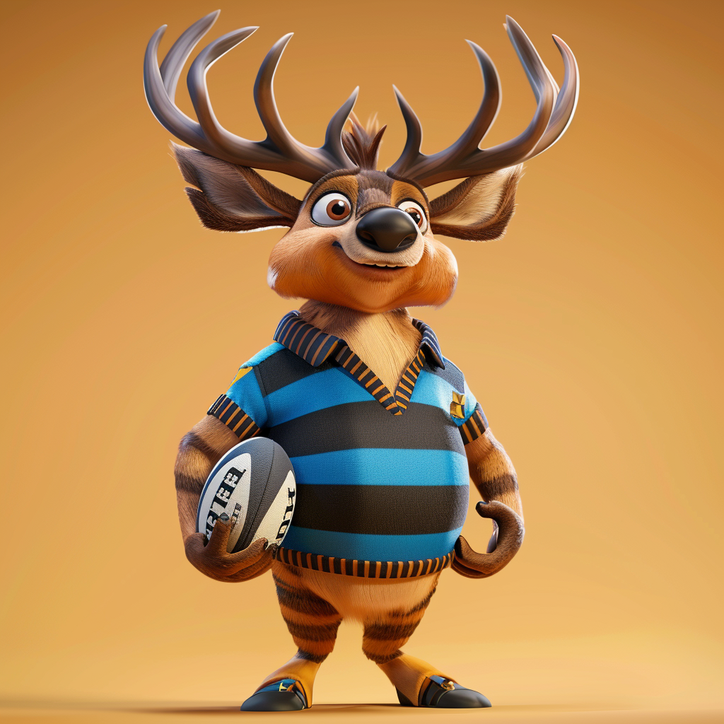 A Friendly Stag in Rugby Shirt Holding Ball