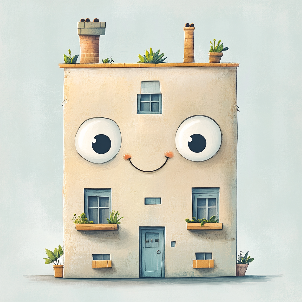 A Funny Apartment Building Character with Playful Vibe