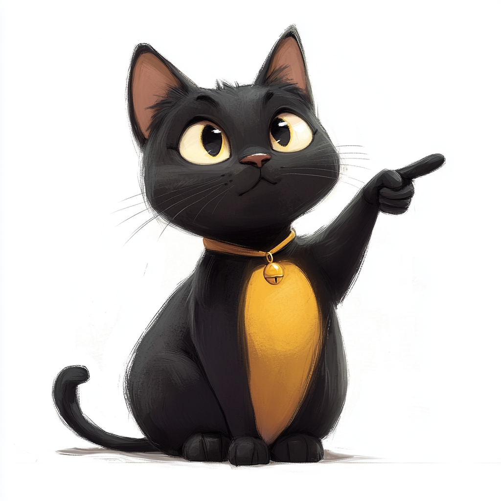 A Funny Black and Yellow Cat Pointing Cartoon