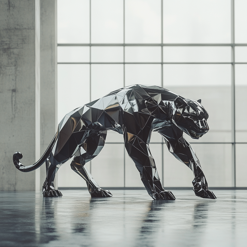 A Futuristic, Minimalistic Panther Sculpture in Decor