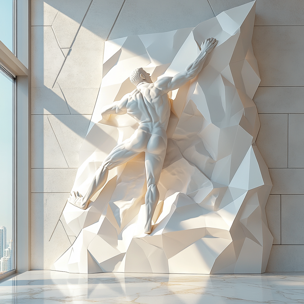 A Futuristic Athletic Man Relief Sculpture on Wall