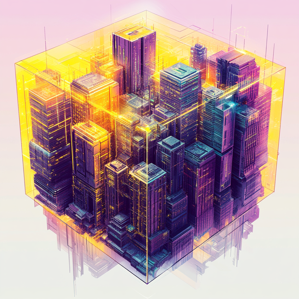 A Futuristic City Inside a Gradient Cube