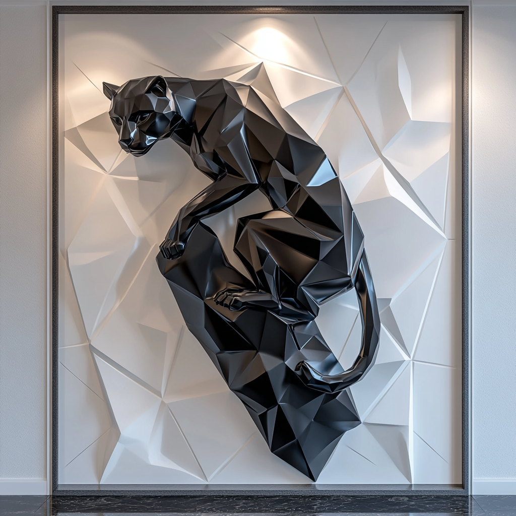 A Futuristic Panther Sculpture on Minimalistic Wall