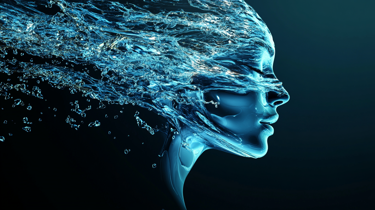 A Futuristic Woman Riding Liquid Stream