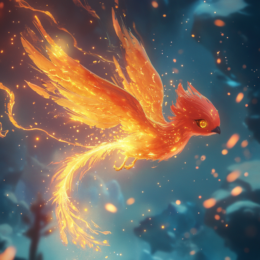 A Gentle, Glowing Phoenix in a Dreamlike World