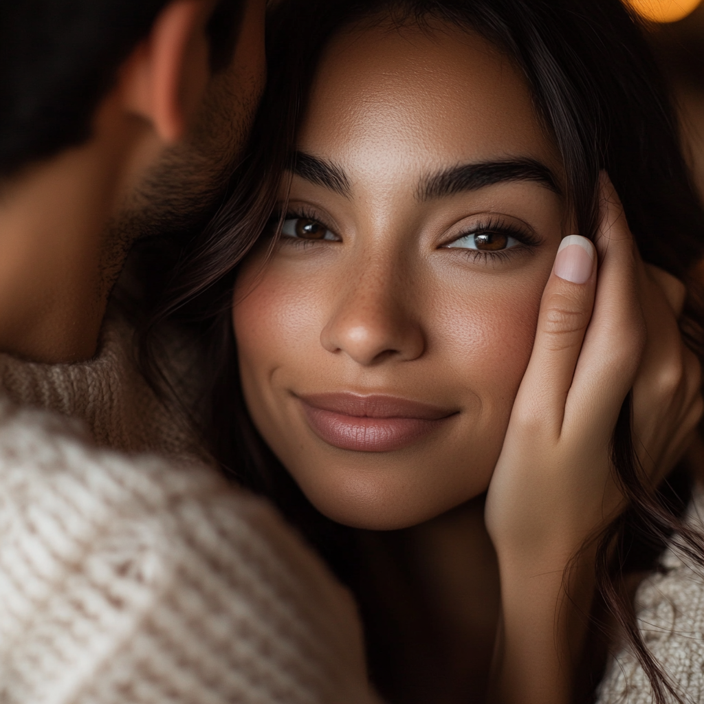 A Gentle Moment Between a Latina Woman and Partner