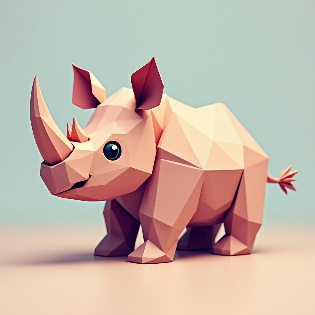 A Geometric Origami-Style Baby Rhino Artwork
