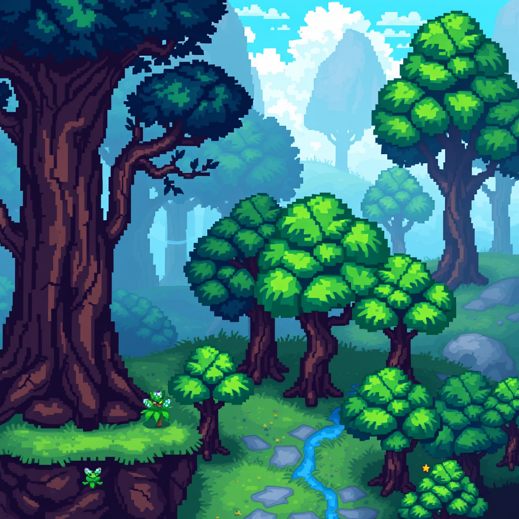 A Ghibli-Style Pixel Art RPG Game Display