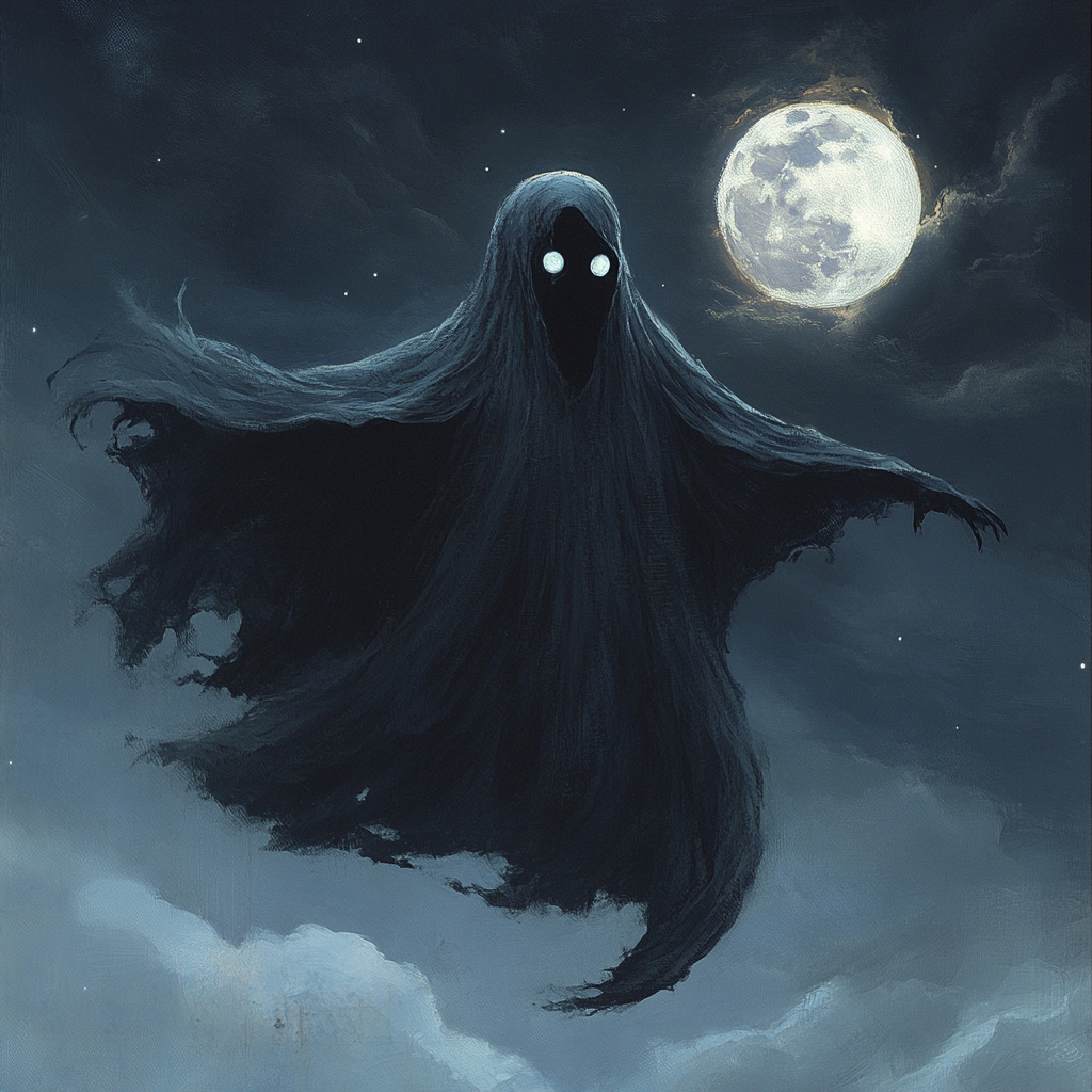 A Ghostly Spectre Flying against the Moonlit Sky