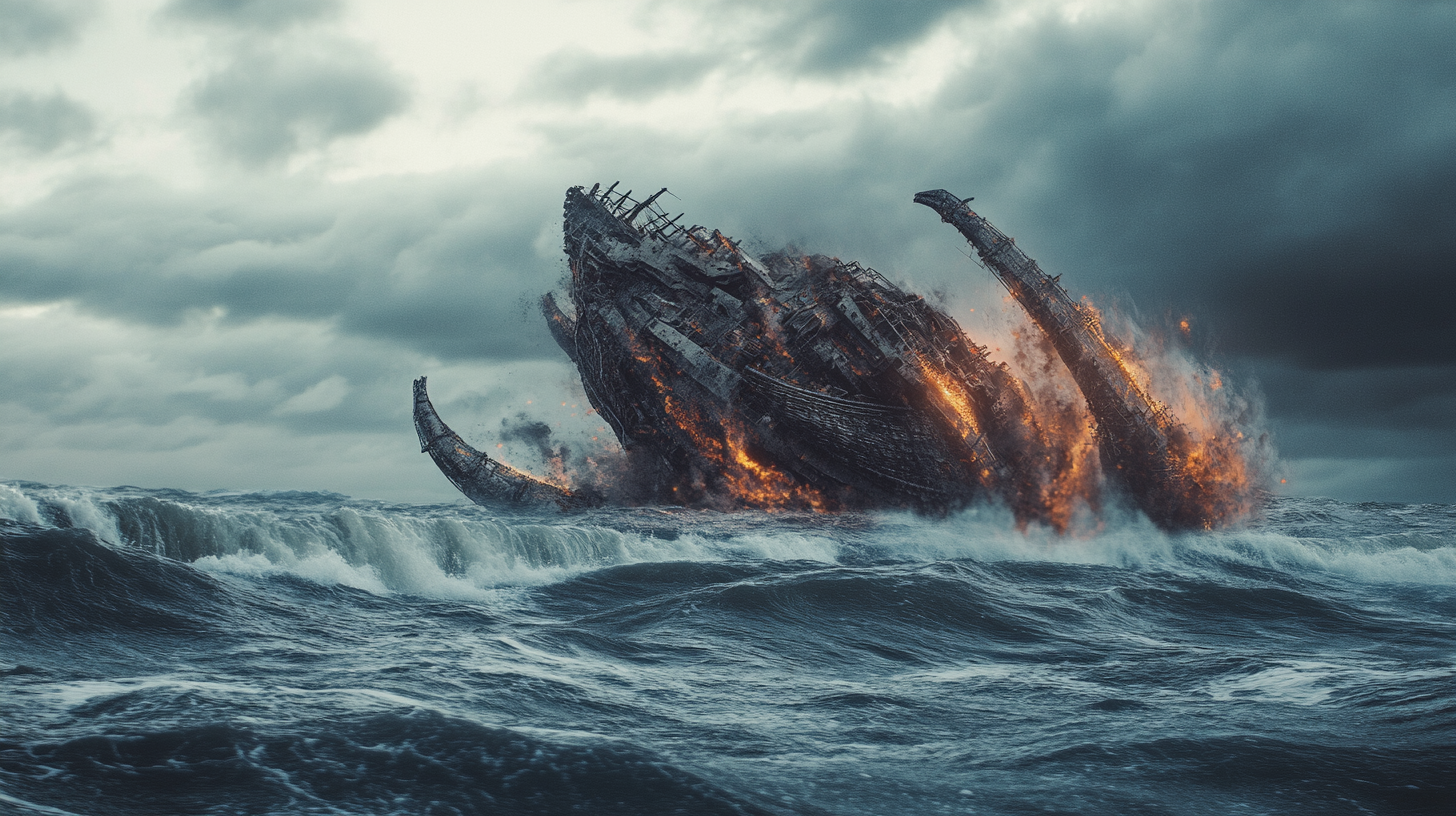 A Giant Leviathan Emerges from Stormy Ocean Waves