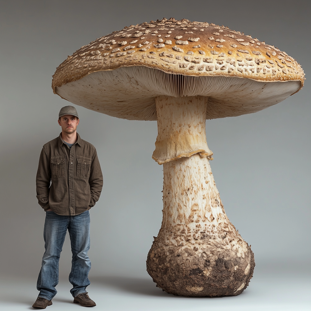 A Giant Mushroom Next to a Man